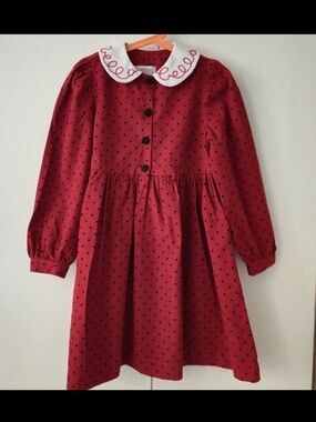 Plum Pudding Ltd. Red Polka Dot Dress with White Peter Pan Collar